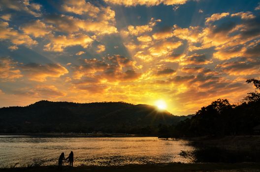 Sunrise over mountain by the lake at Kaeng Krachan National Park Phetchaburi province in Thailand