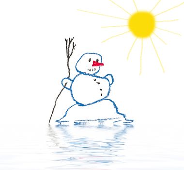 Drawing of melting snowman - spring has come