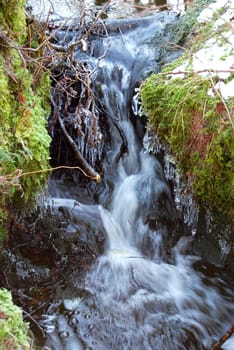 Brook with ice and moss