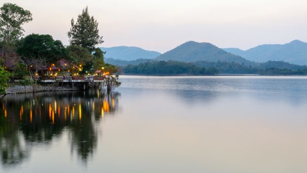 Waterfront restaurants at the evening in Kaeng Kra Chan National Park, Phetchaburi Province, Thailand