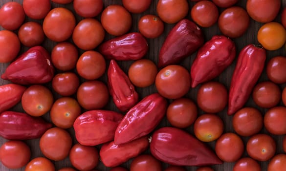 Frame full of red tomatoes and chili 