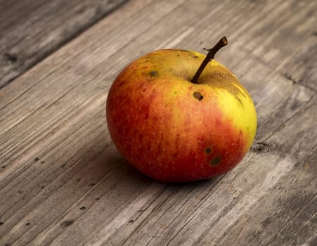 autumn background red apple on a wooden board