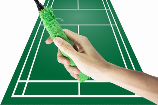 Badminton Racket Holding Technique with green court background