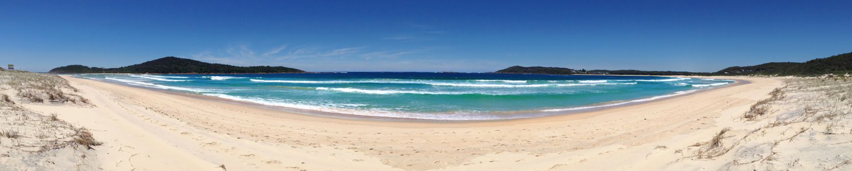 So where the B**** hell are you...??  The famous quote from Fingal Bay Beach.   Panarama on a beautiful sunny day