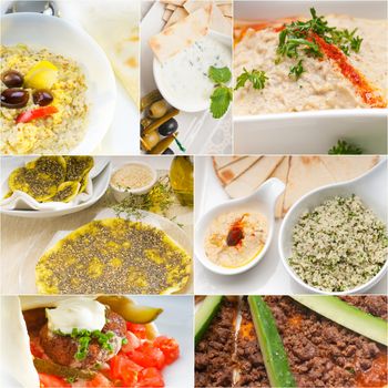 Arab middle eastern food collage collection on white frame