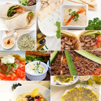 Arab middle eastern food collage collection on white frame