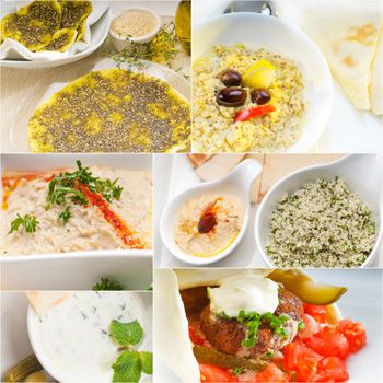 Arab middle eastern food collage collection on white frame