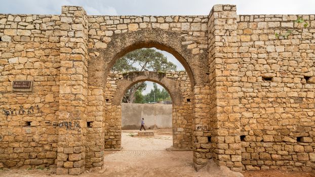 HARAR, ETHIOPIA - JULY 26,2014 - Buda Gate, also known as Badro bari, Karra Budawa, or Hakim Gate, is one of the entrances to Jugol, the fortified historic walled city included in the World Heritage List by UNESCO.