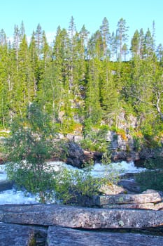 Wild glacier river in summer sunny day, Norway