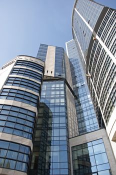 Building of Hilton Kyiv Hotel upward view
