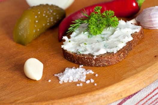 Lard spread with garlic, parsley and dill