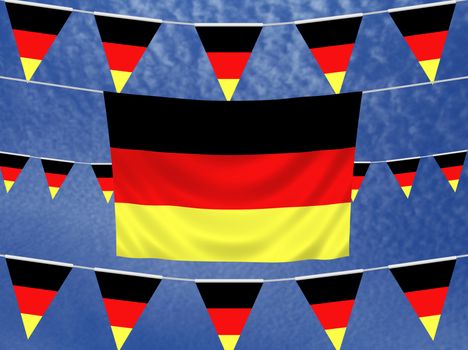 Illustrated flag of Germany with bunting and a sky background