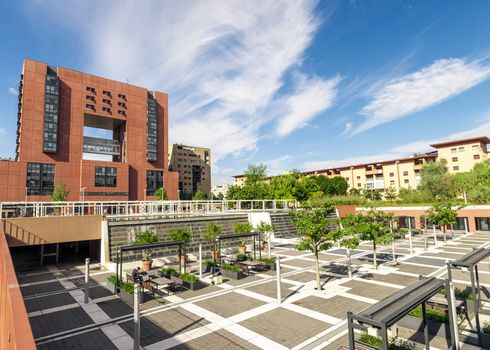 Facade and square of Bicocca University, Milan Lombardy Italy