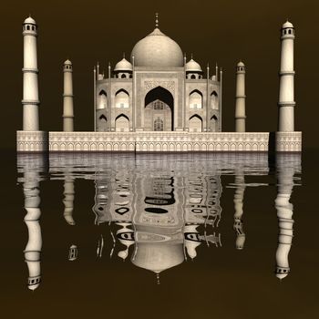 Famous Taj Mahal mausoleum and its mirror reflection by day, Agra, India