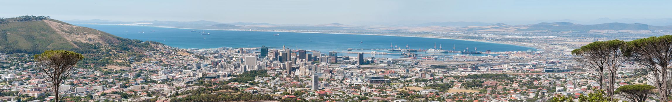 CAPE TOWN, SOUTH AFRICA - DECEMBER 18, 2014: Panorama of Cape Town and Signal Hill as seen from Table Mountain Road
