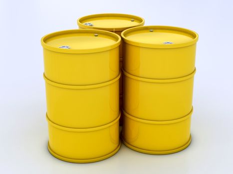 сhemical yellow barrels on a white background