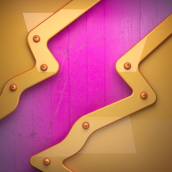 yellow metal and pink wood background