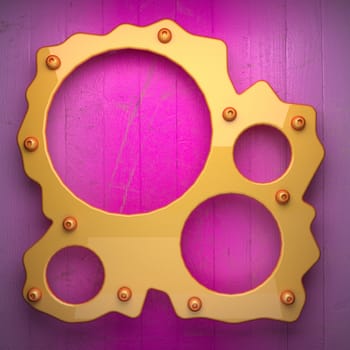 yellow metal and pink wood background