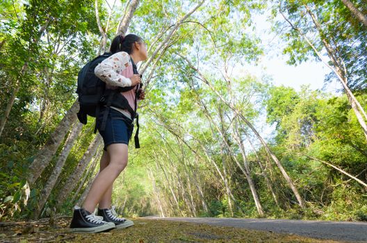 Young girl looking natural on the hiking trails