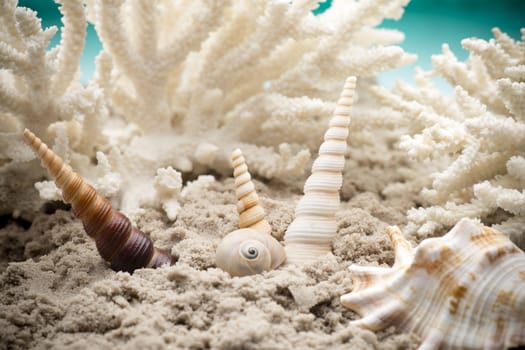 Shell and coral on the sand, the sea beach.