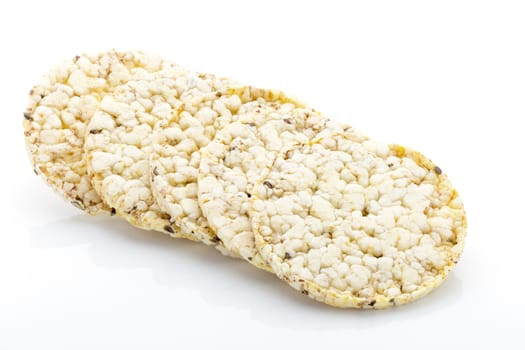 Corn crackers on the isolated white background.