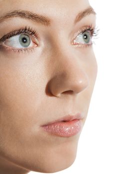 Conceptual Close up Gray Eye of a Woman Looking Up