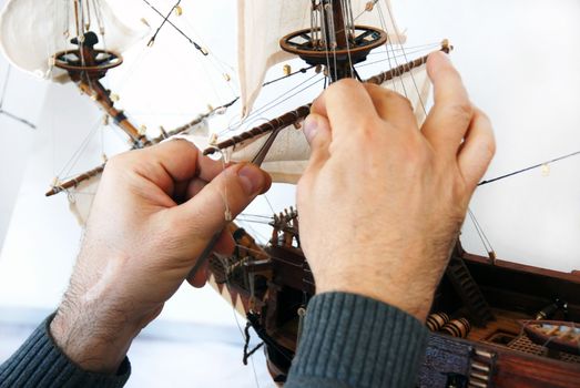 making details of wooden handmade boat closeup