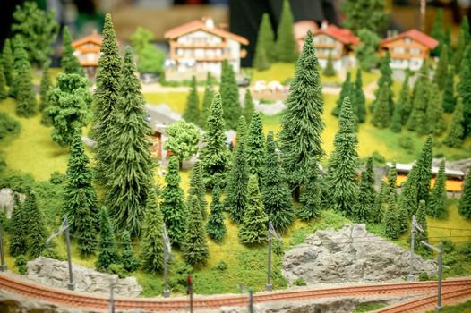 detailed miniature model railway alpine village