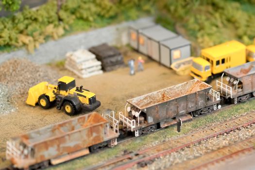 miniature model railroad construction site with shallow d.o.f