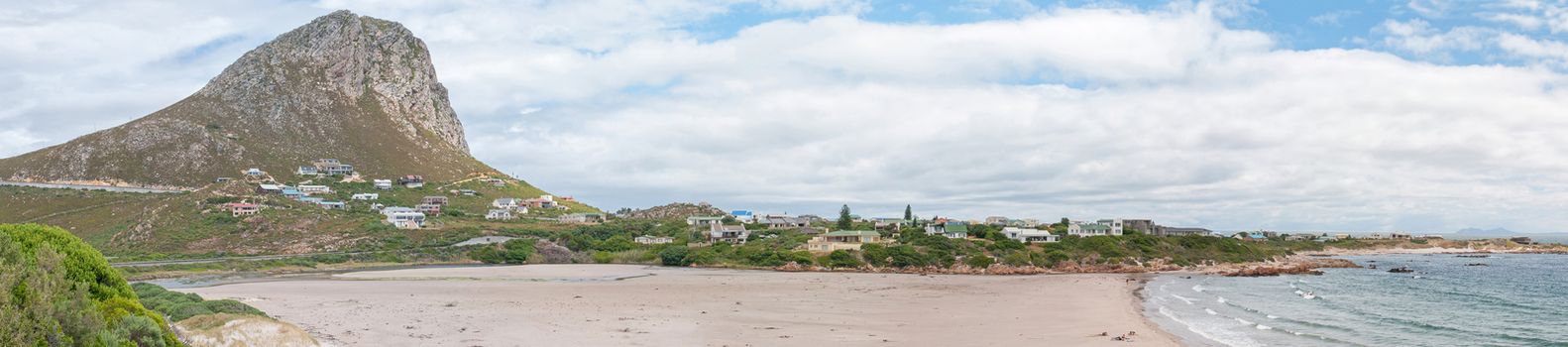 ROOI ELS, SOUTH AFRICA - DECEMBER 23, 2014: Panorama of Rooi Els town and beach between Gordons Bay and Kleinmond, South Africa. It is a popular vacation spot for anglers
