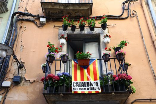Catalan flags placed on balconies the day of National Day of Catalonia