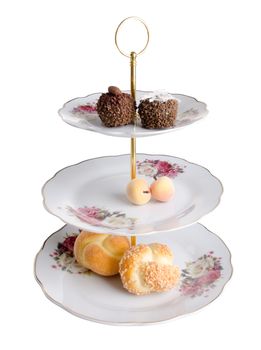 tray. three tier serving tray on a background