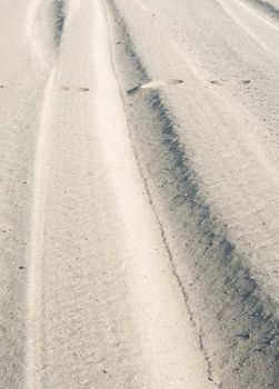 Sand tracks and footprints. Mallorca, Balearic islands, Spain.