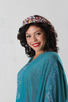 Adult arabian woman in blue abaya