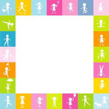 Frame for children with stylized kids silhouettes playing. Free space for text