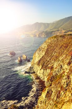 Wild ocean coastline in soft focus filtered style, Big Sur, California, USA