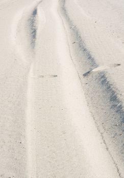 Sand tracks and footprints. Mallorca, Balearic islands, Spain.