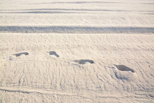 Sand tracks and footprints. Mallorca, Balearic islands, Spain.