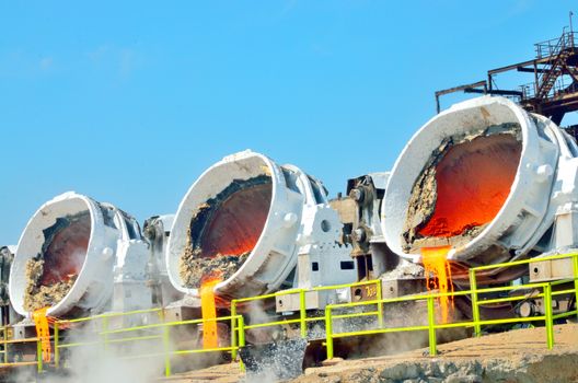 Hot steel pouring in steel plant