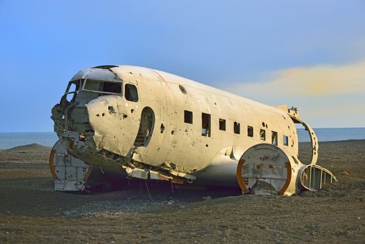 Wreck of an airplane stranded
