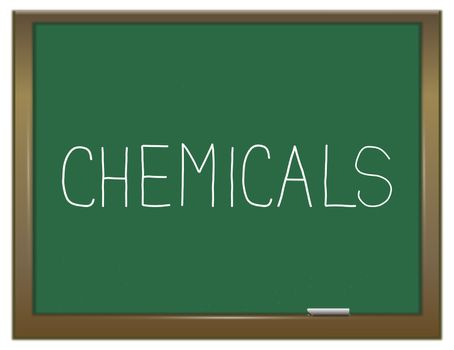 Illustration depicting a green chalkboard with a chemicals concept.