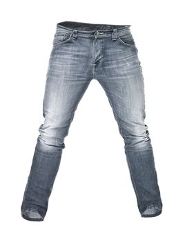Worn blue jeans isolated on white background