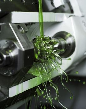 Close up of Green Floating Fluid in a machine