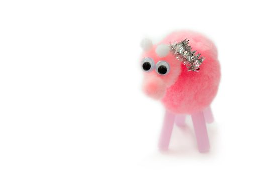 fluffy pink pig soft toy made with straws and cotton balls