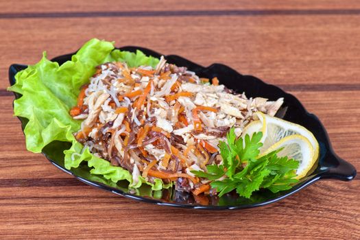 Fresh salad with funchozy, meat and vegetables