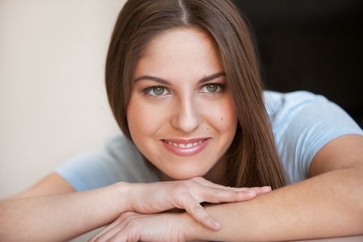 Portrait of young sensual caucasian woman