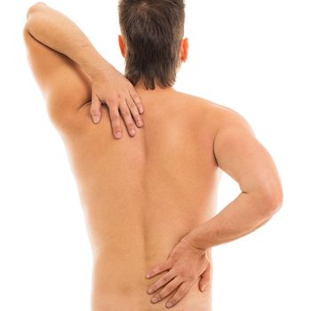 Man is touching his back because it aches