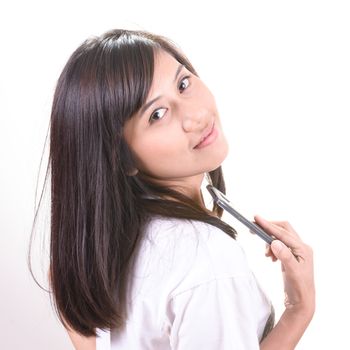 Portrait young thai woman over white, asian style