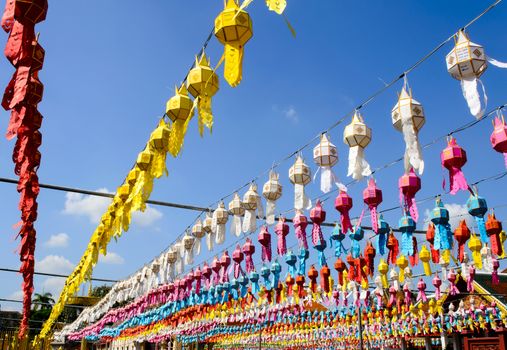 The Colorful Hanging Paper Lantern in the Festival of Thailand.