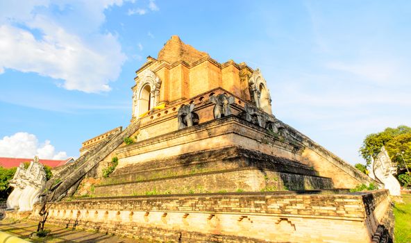 The Giant Ancient Pagoga and Blue Sky at Wat Thad Luang,Thailand.